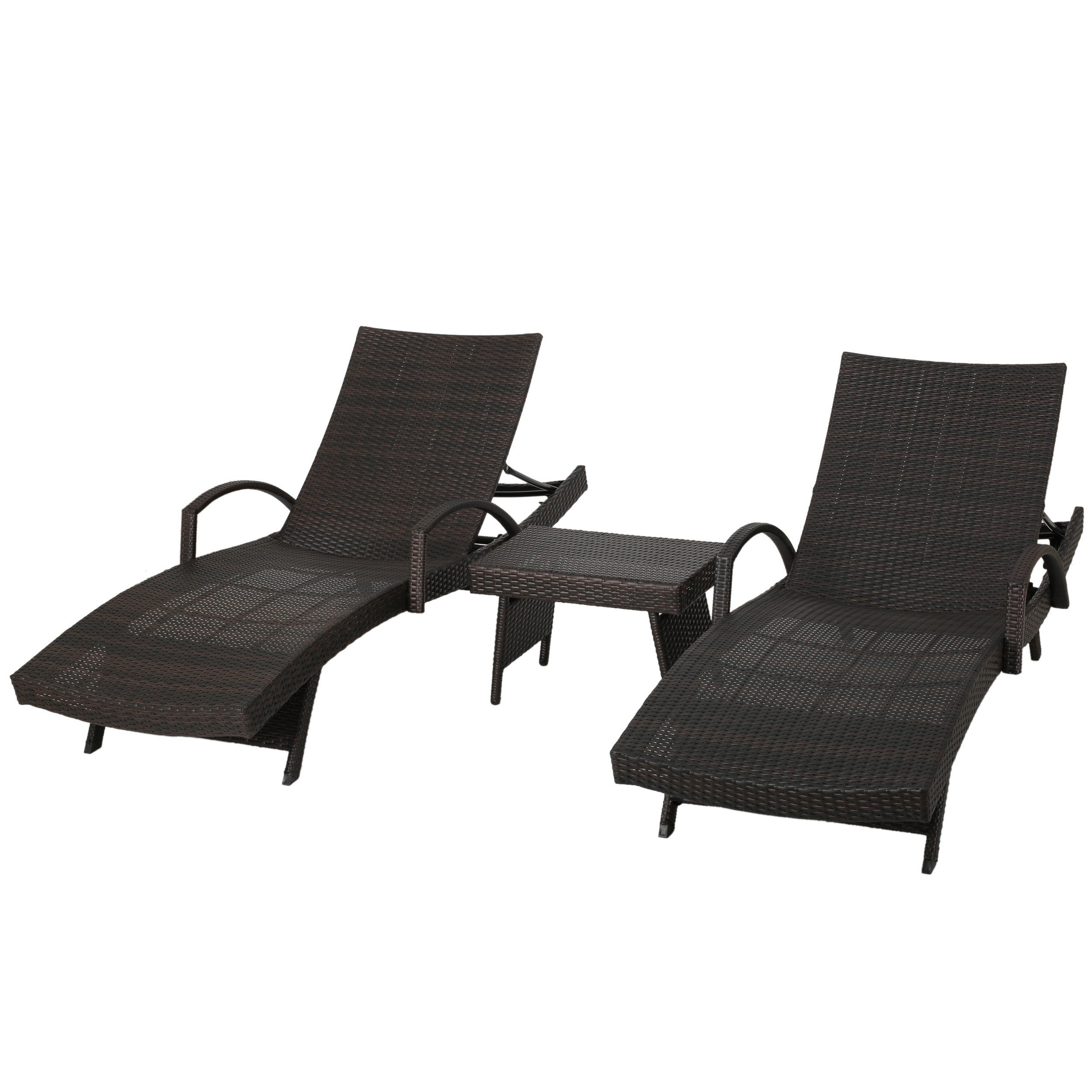 Lakeport Outdoor Brown Wicker 3-piece Adjustable Armed Chaise Lounge Set