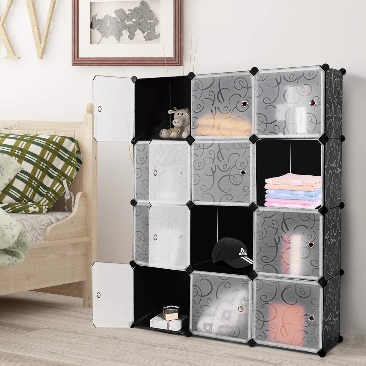 XP  DIY 12 Cube Portable Closet Storage Organizer Clothes Wardrobe Cabinet W/Doors