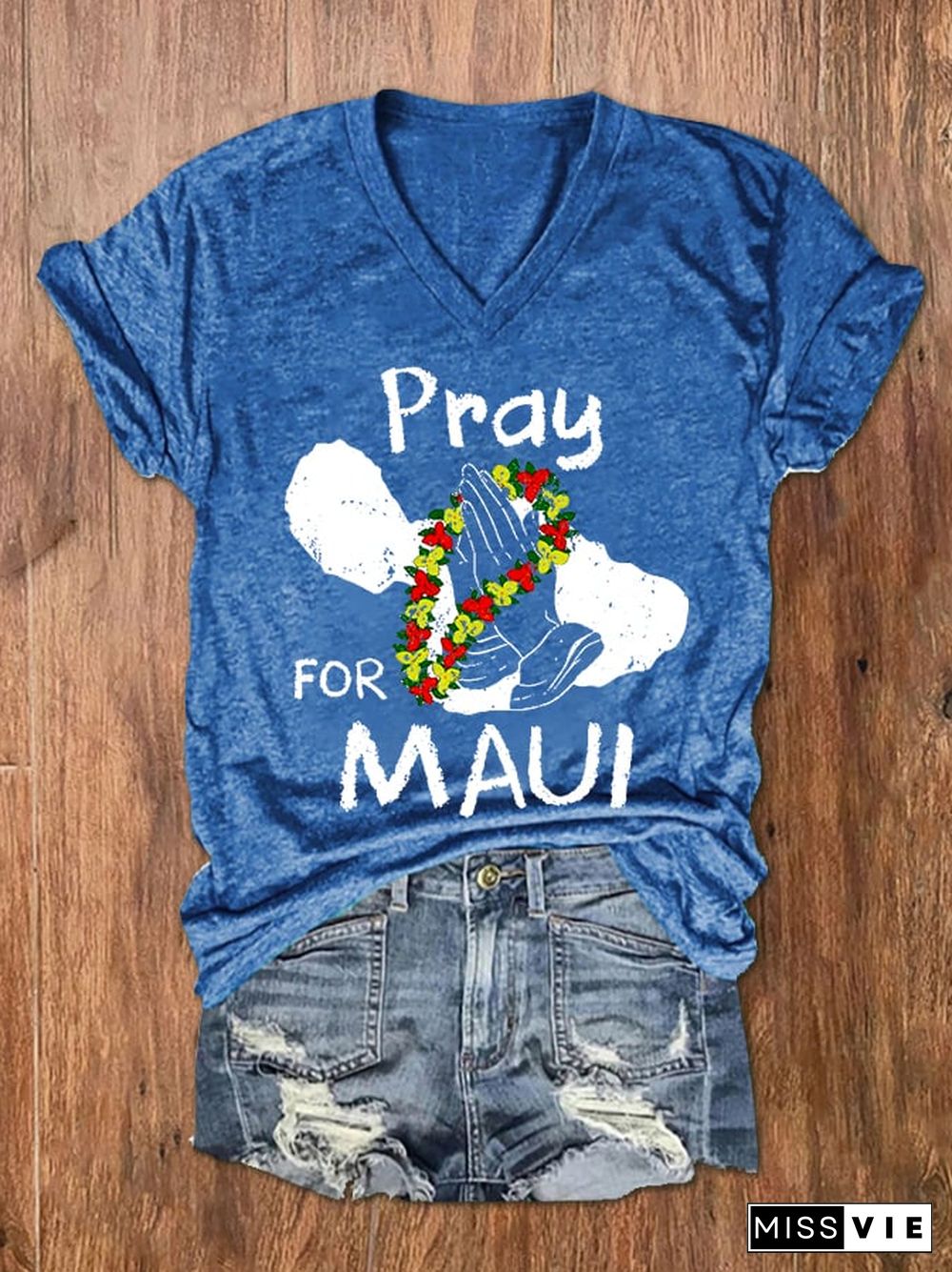 Women's Pray For Hawaii MAUI Wildfire V-Neck Tee