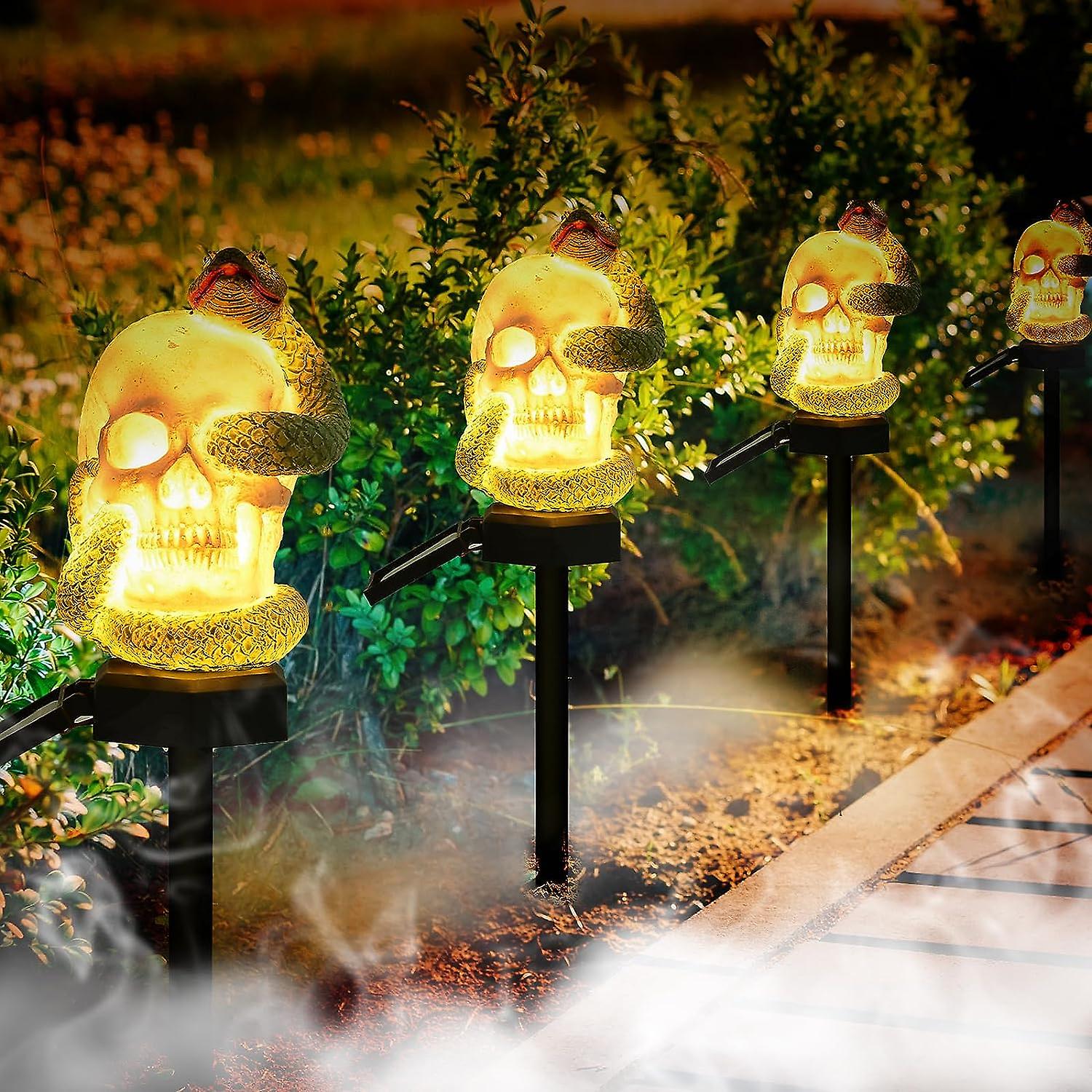 Halloween Decorations Outdoor，scary Halloween Solar Lights With Skull And Snake，waterproof Halloween Ornaments Lights Outdoor Lighting Decor For Party