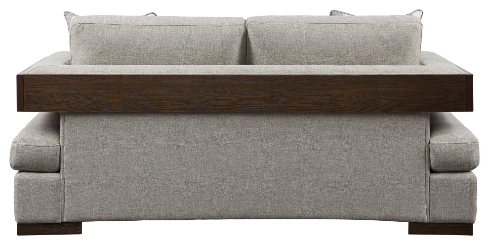 Fabric Upholstered Loveseat With Track Armrests And Block Legs  Gray   Transitional   Loveseats   by VirVentures  Houzz