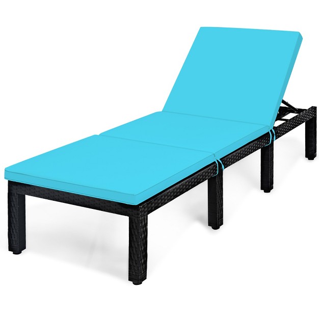 Costway Patio Rattan Lounge Chair Height Adjustable Turquoise