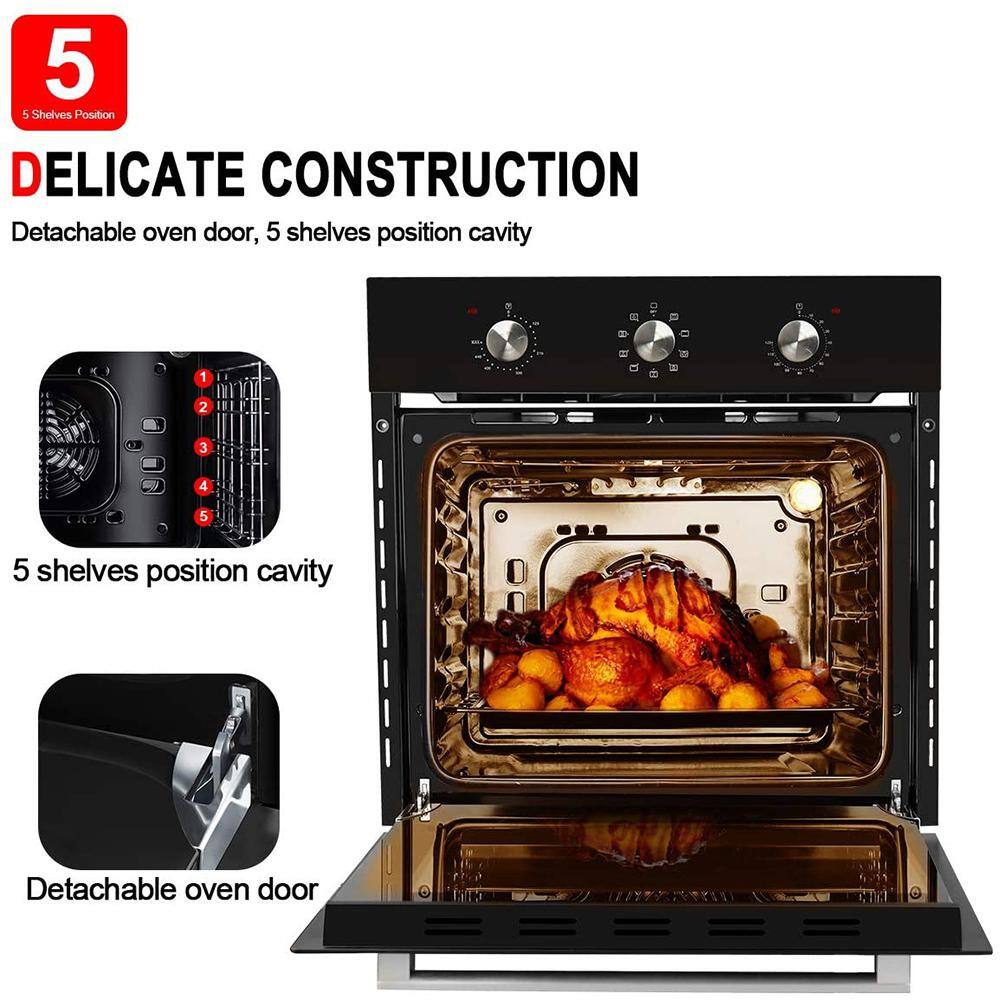 GASLAND Chef 24 in. Built-In Single Electric Wall Oven with Rotisserie 9-Cooking Modes Mechanical Knob Control in Black ES609MB-N1