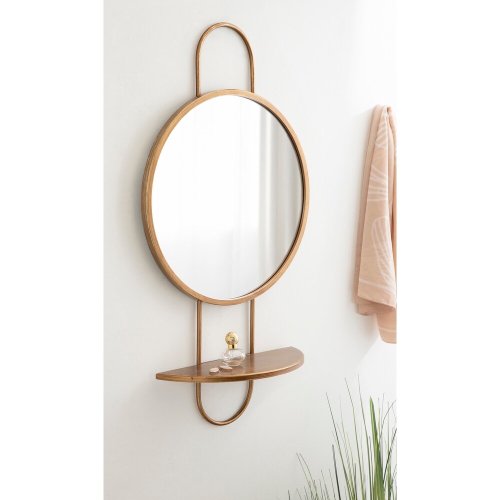 Kate and Laurel Patel Round Mirror with Shelf