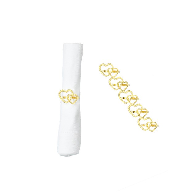 C amp f Home Gold Heart Wedding Napkin Ring Set Of 6