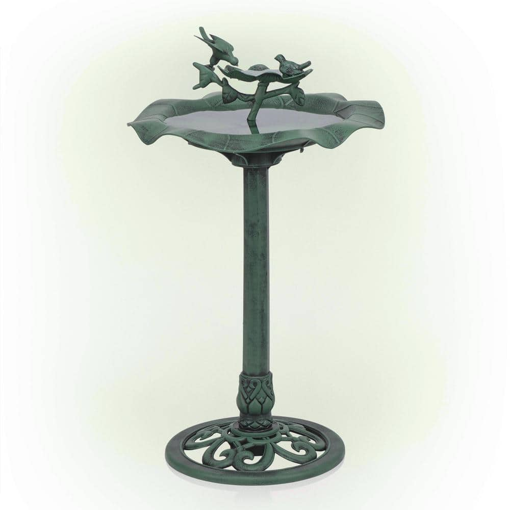 Alpine Corporation 33 in. Tall Outdoor Lotus Birdbath Yard Statue， Green TEC108