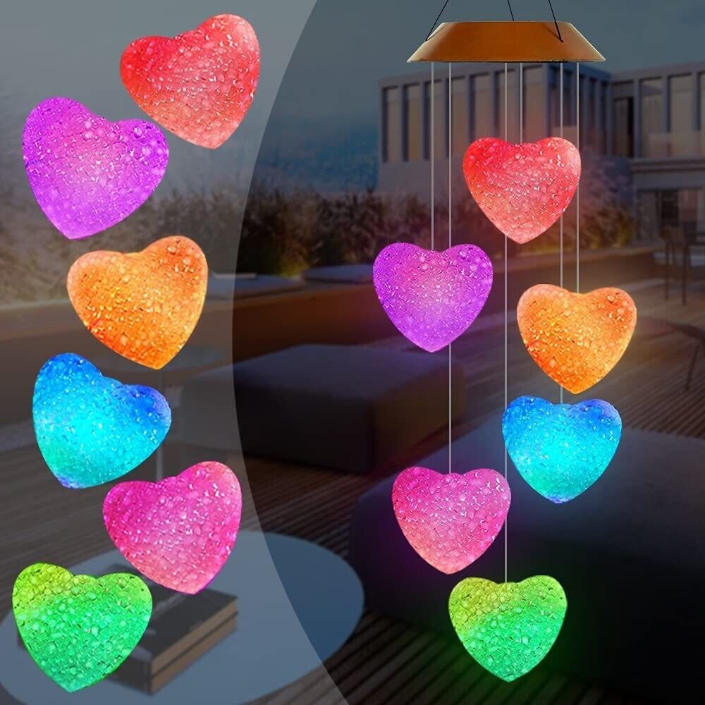 AOK USA LED Love Heart Wind Chime Lights Solar Powered Color-Changing Outdoor Decor