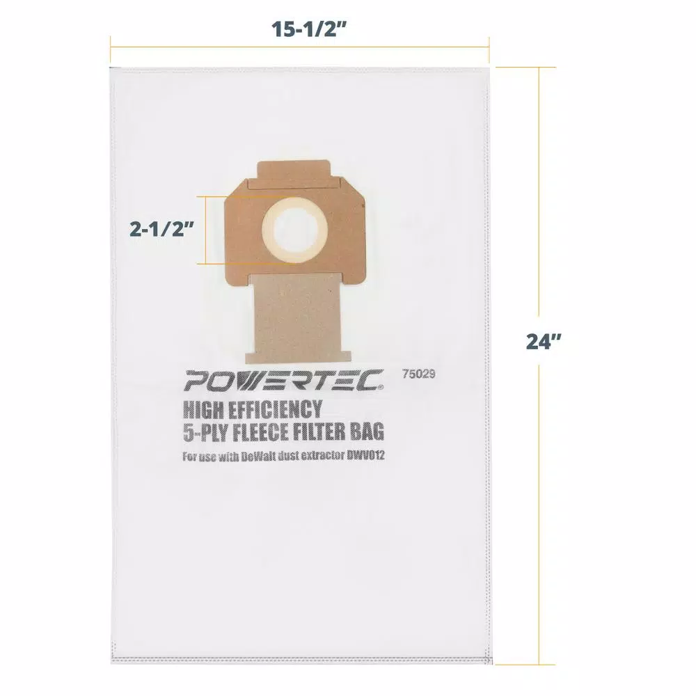 POWERTEC Fleece Bag for DeWalt DWV012 Dust Extractors (5-Pack) and#8211; XDC Depot