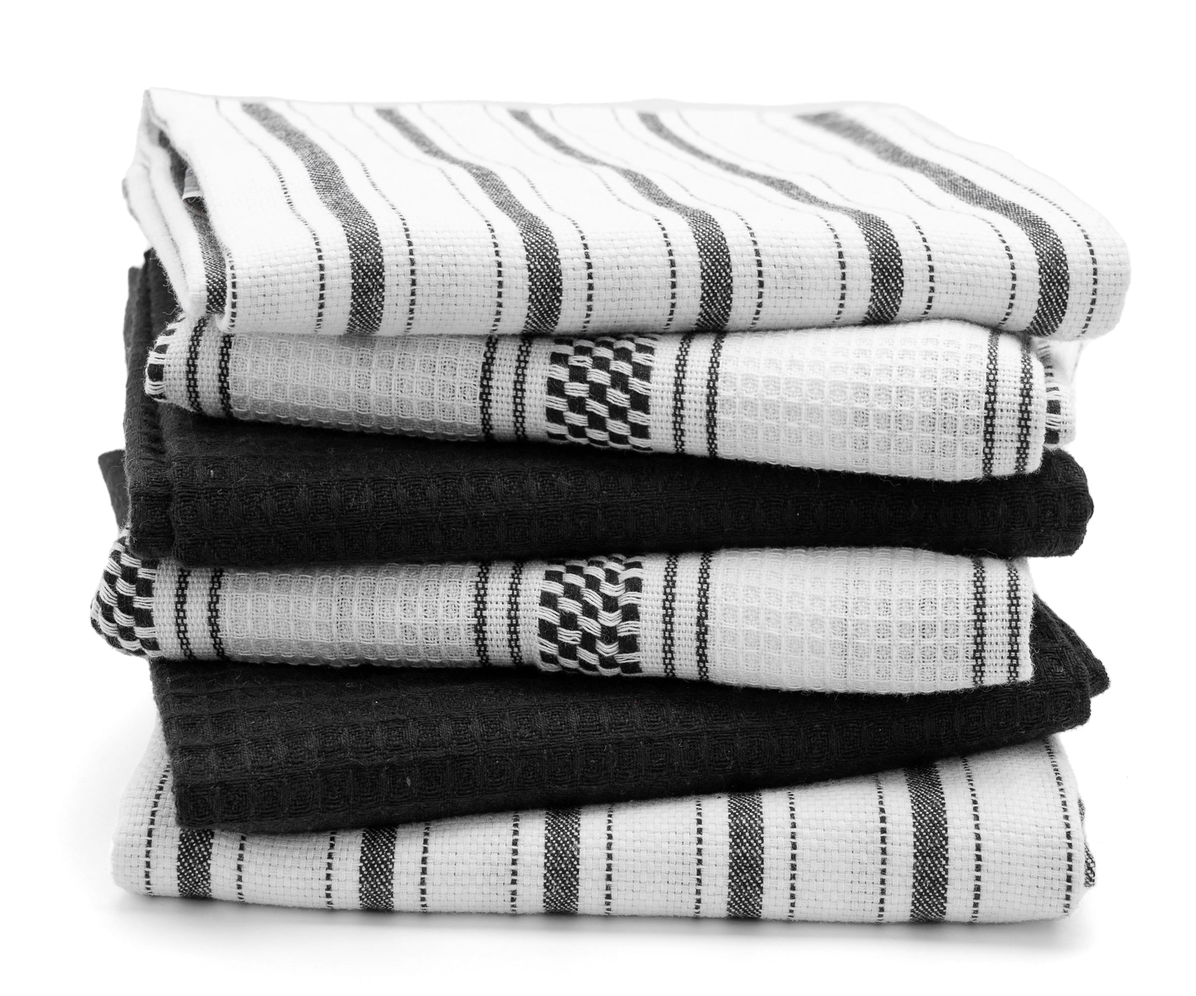 All Cotton and Linen Dish Towels - Kitchen Towels Cotton - Absorbent Tea Towels - Farmhouse Hand Towels 18 x 28 6 Pack White/Black