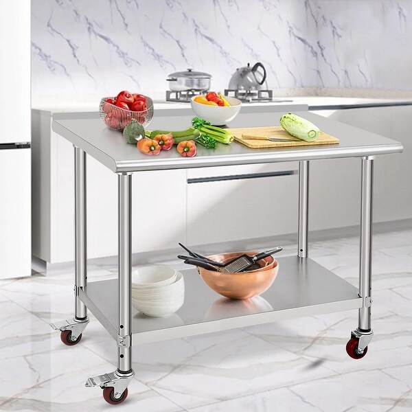 Stainless Steel Table for Prep and Work 48 x 24 x 35 Inch，Heavy Duty Metal Table Cart Worktable with Caster Wheel