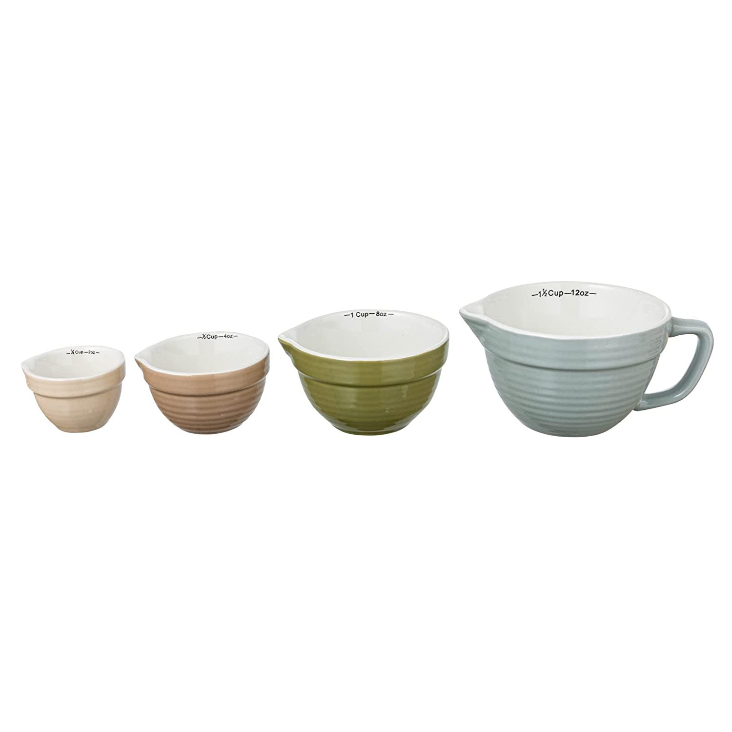 Creative Co-Op Stoneware Batter Bowl， Set of 4 Sizes， Multicolor Measuring Cups， Multi