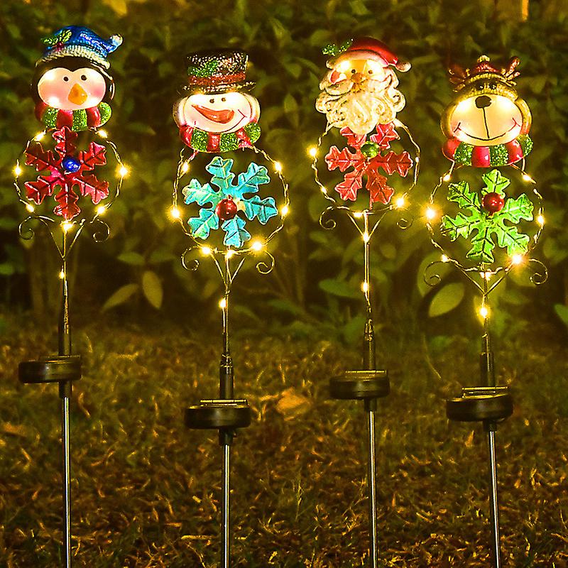 Miman Outdoor Solar Snowman And Snowflakes Garden Stake With Led Lights