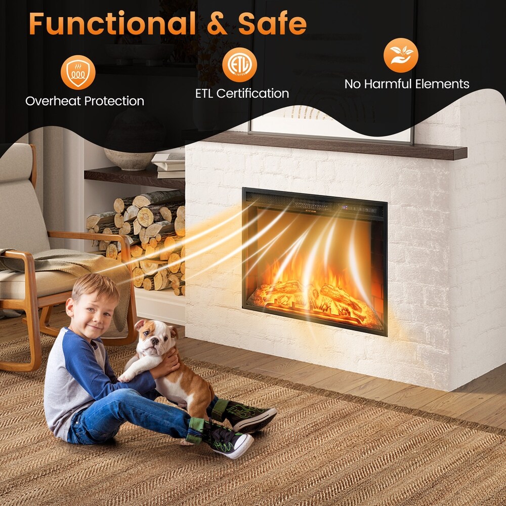 26 Inch Recessed Electric Fireplace with Adjustable Flame Brightness   26.77\