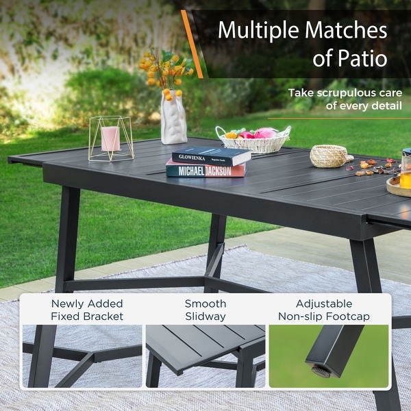 MAISON ARTS Outdoor Patio Dining Set of 7/9 with Metal Expandable Rectangular Dining Table and Metal Chairs