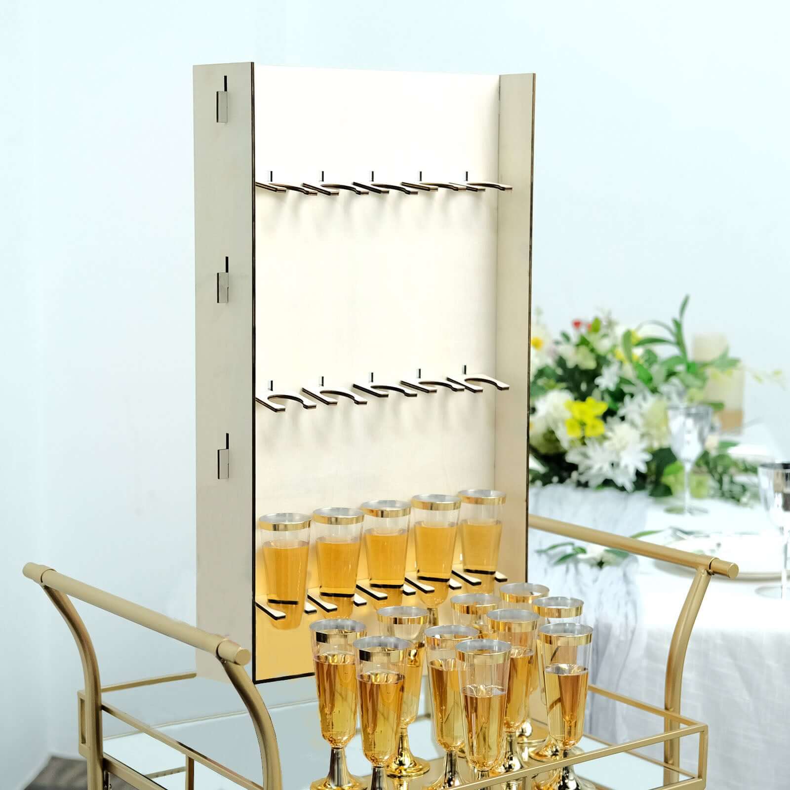 3-Tier Wooden Champagne Glass Flute Holder Wall Stand Rack, 15 Glass Drinks Shelf, Floor Standing Rectangular Drinks Rack