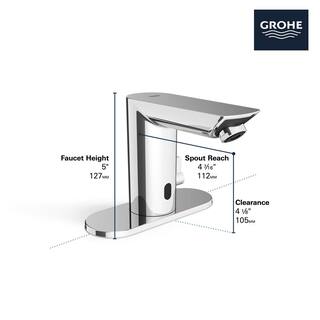 GROHE Bau Cosmopolitan Battery Powered Single Hole Touchless Bathroom Faucet with Temperature Control Lever StarLight Chrome 36466000