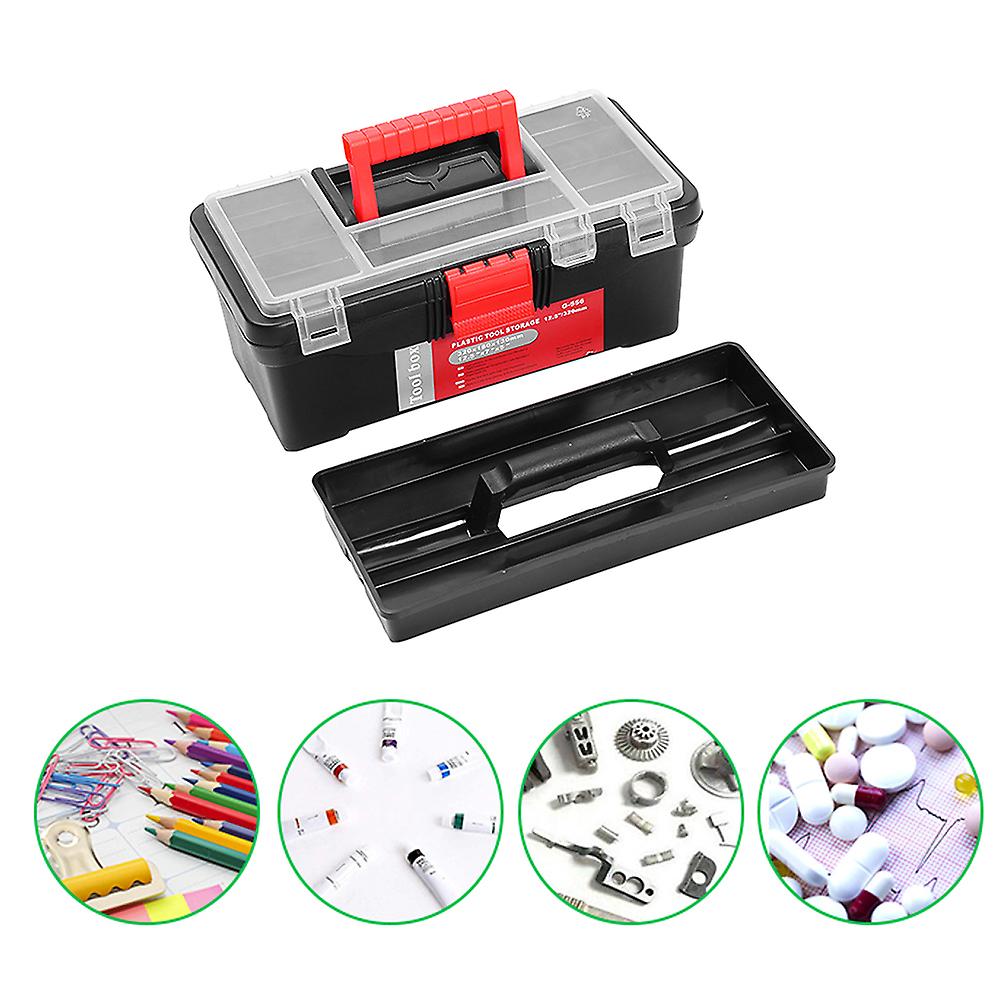 12.5-inch Plastic Tool Storage Box Portable Household Tool Cabinet Work-box Tool Kit Toolbox With Tray And Dividers Multiple Storage Compartments Tran