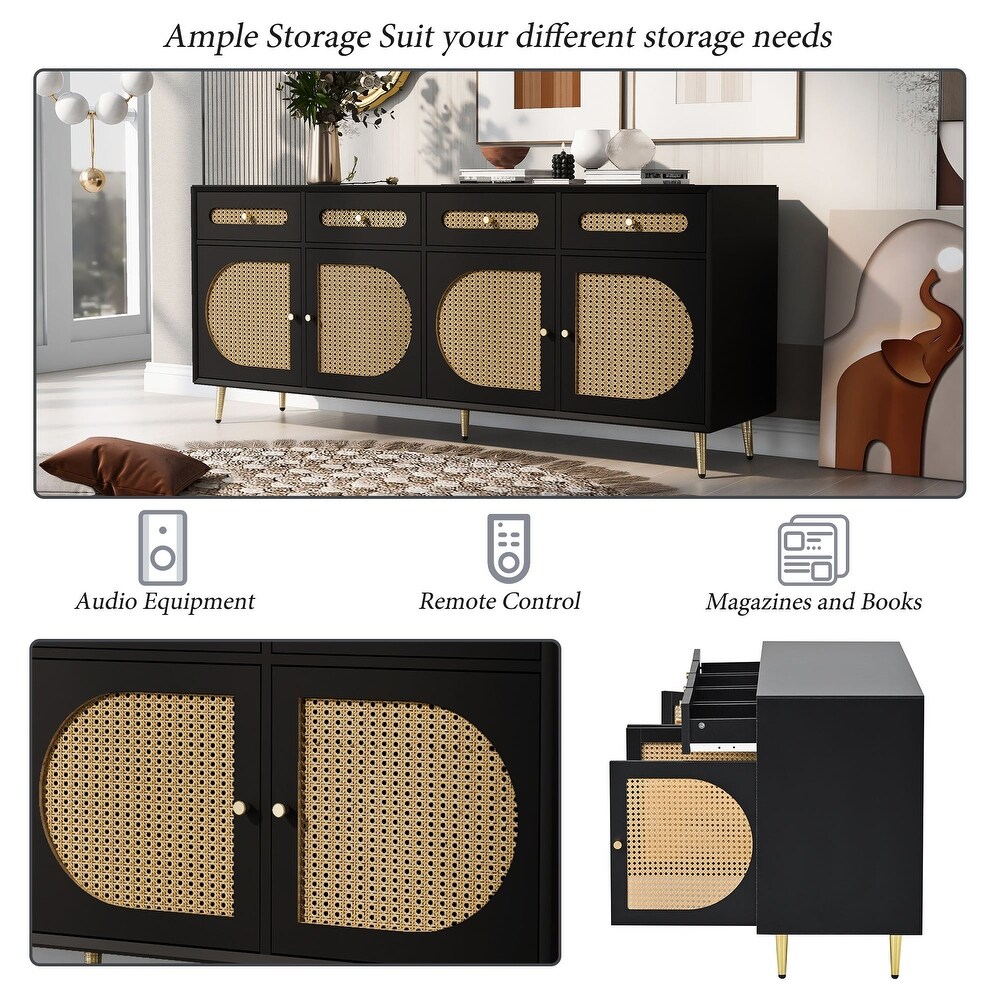 TV Stand with Rattan Door for TVs up to 65\