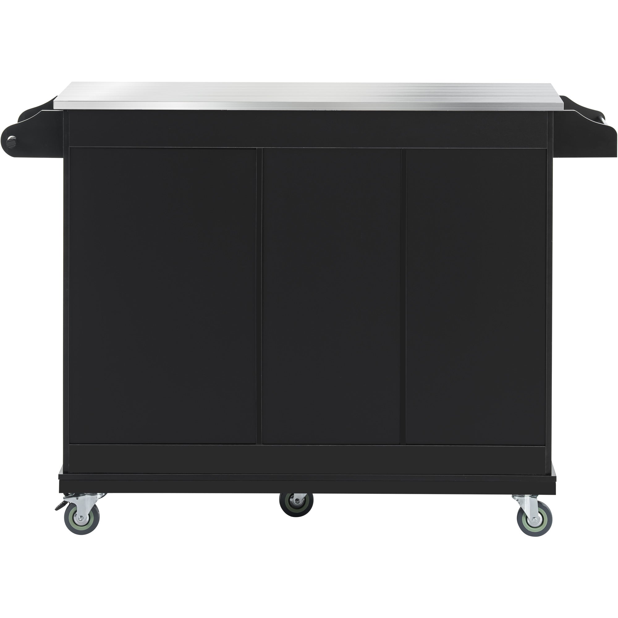 Kitchen Cart with Stainless Steel Top， Mobile Kitchen Island Cart with Spice Rack and Towel Rack， Kitchen Sideboard Buffet Cabinet with 2 Drawers and Wine Rack， Black