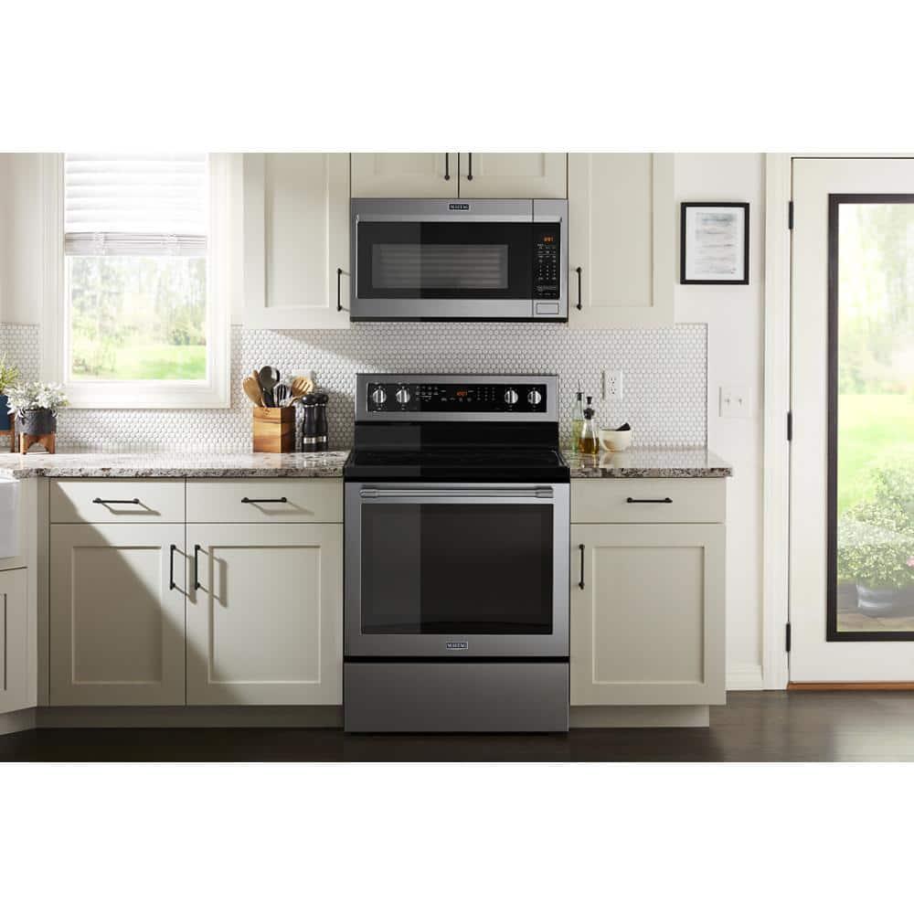 Maytag 19 cu ft Over the Range Microwave with Dual Crisp Function in Fingerprint Resistant Stainless Steel