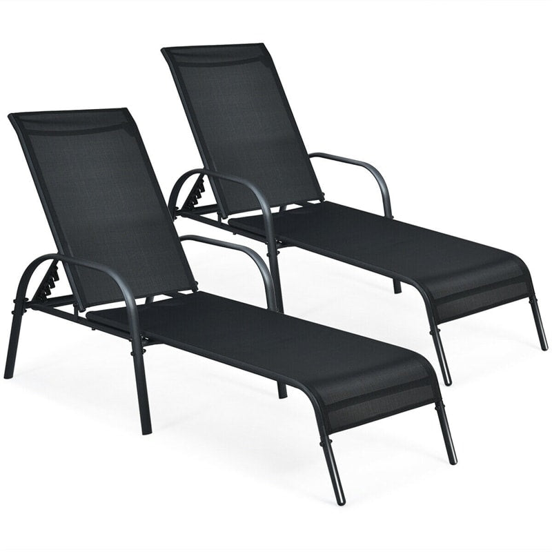 2 Pcs 5-Position Fabric Folding Outdoor Chaise Lounge Chairs, Lightweight Pool Chairs Patio Lawn Recliner Sun Lounger