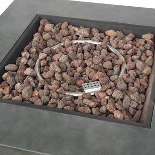 Noble House Wellington 15.25 in. x 19.75 in. Square Concrete Propane Fire Pit in Dark Grey with Tank Holder 70378