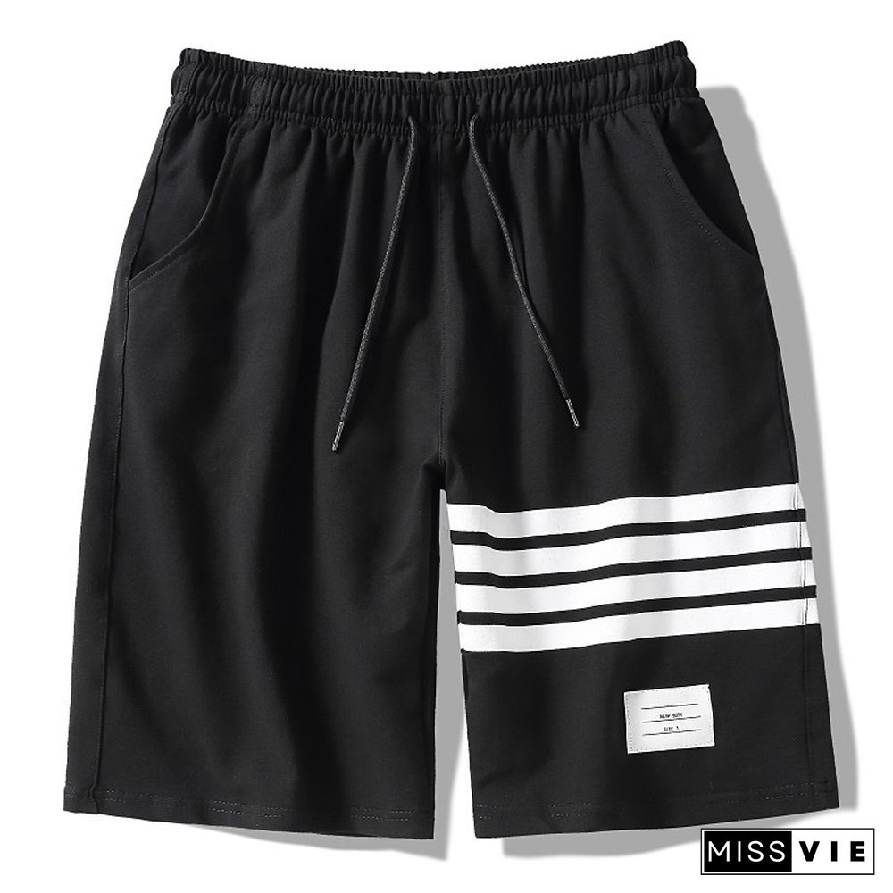 Fashion Stripe Splicing Summer Shorts Men Cotton Casual Beach Drawstring Shorts Mens Big Size Loose Sportswear Short Pants