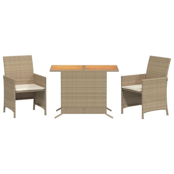 vidaXL 3 Piece Bistro Set with Cushions Poly Rattan