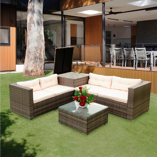 4 Piece Patio Sectional Wicker Rattan Outdoor Furniture Sofa Set