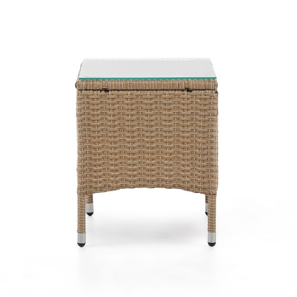 Zaara Contemporary Compact Wicker and Glass Top Outdoor End Table by MandL Co.