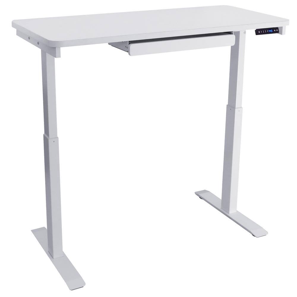 Motionwise 48 in. Rectangular White 1 Drawer Standing Desk with Adjustable Height Feature SDG48W