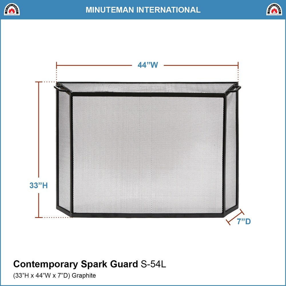 Minuteman International Large Contemporary Spark Guard Screen w/2 Handles  33 Inch Tall  Graphite Finish