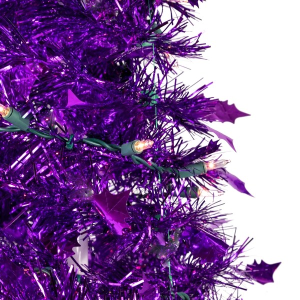 4' PreLit Purple Tinsel PopUp Artificial Christmas Tree Clear Lights