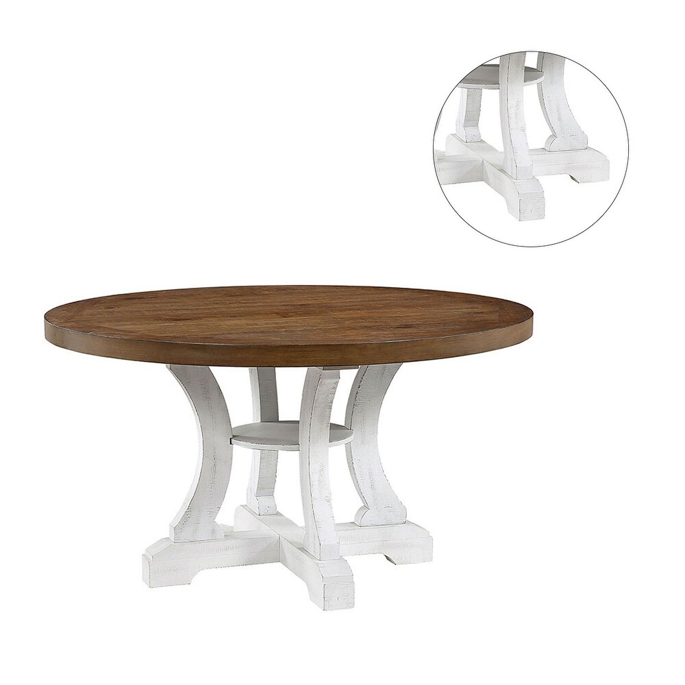 Round Dining Table with Curved Legs in Distressed Dark Oak