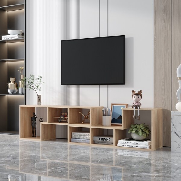 Abstract Living Room Bookcase Double L-Shaped Low Floor TV Stand with Multi Display Storage ShelvesandOpen Cubes Compartments