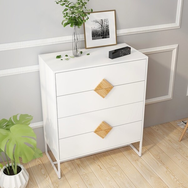 White Solid Wood 4-Drawer Chest Storage Cabinet with Square Handles - - 36862278