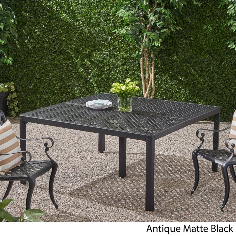 Noble House Tahoe Outdoor Aluminum Dining Table in Matte Black   Transitional   Outdoor Dining Tables   by Homesquare  Houzz