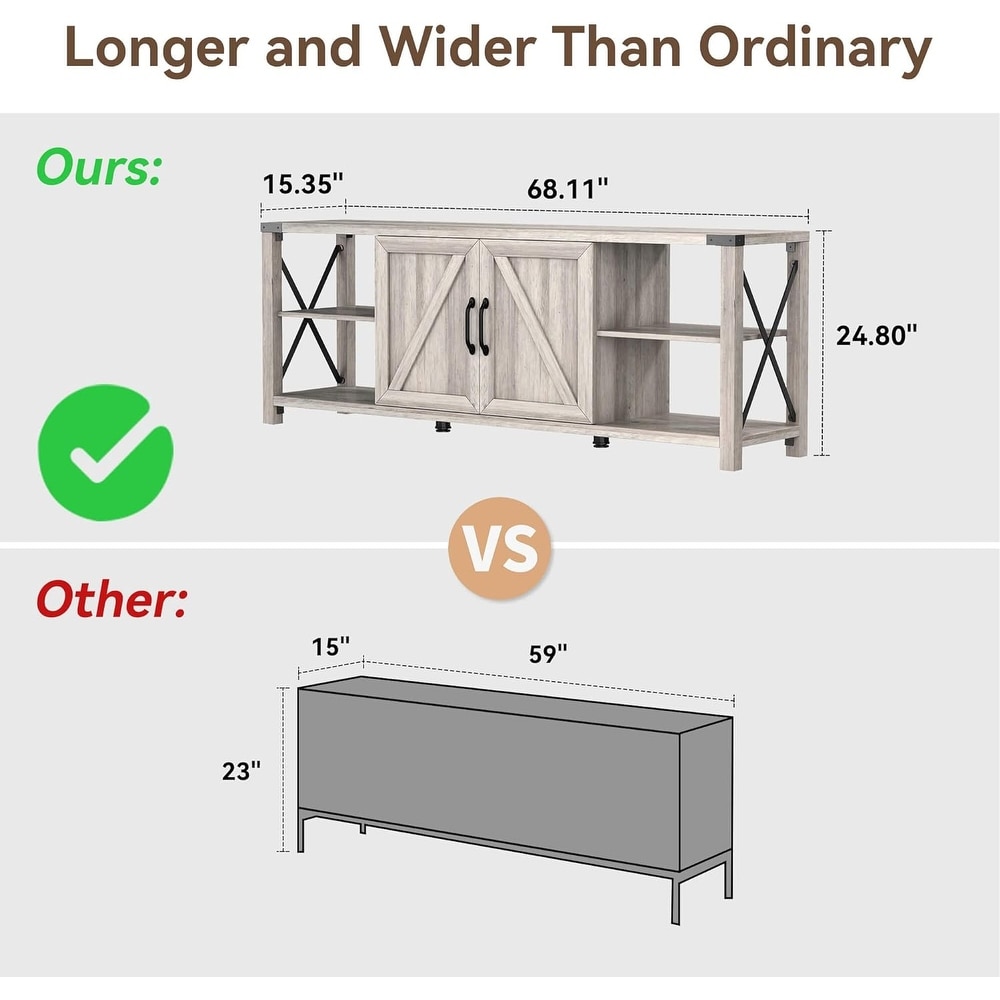 Wood Media Console Farmhouse TV Stand with Adjustable Shelves for Living Room 68 inch   M