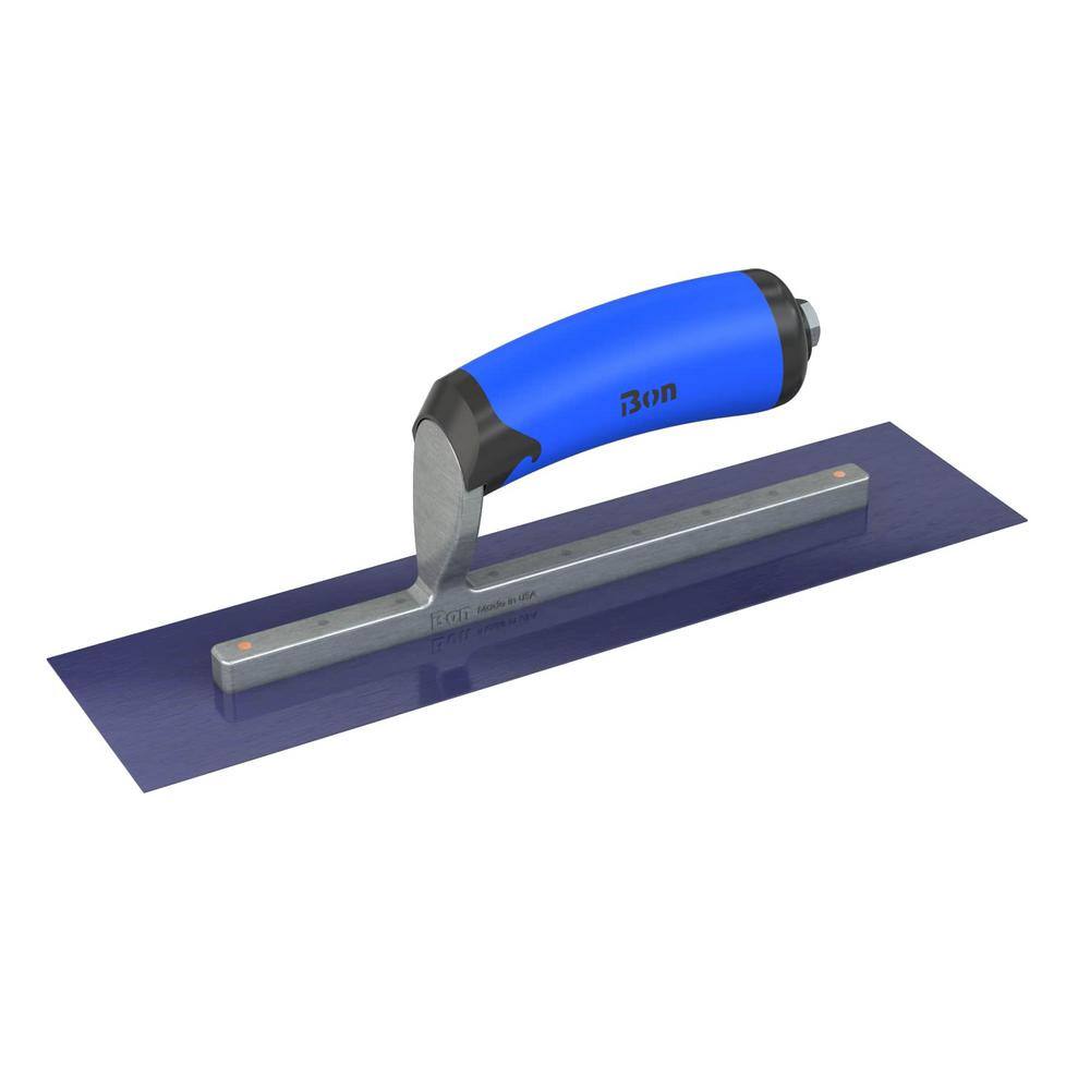 Bon Tool 14 in. x 5 in. Blue Steel Square End Finish Trowel with Comfort Wave Handle and Long Shank 67-179