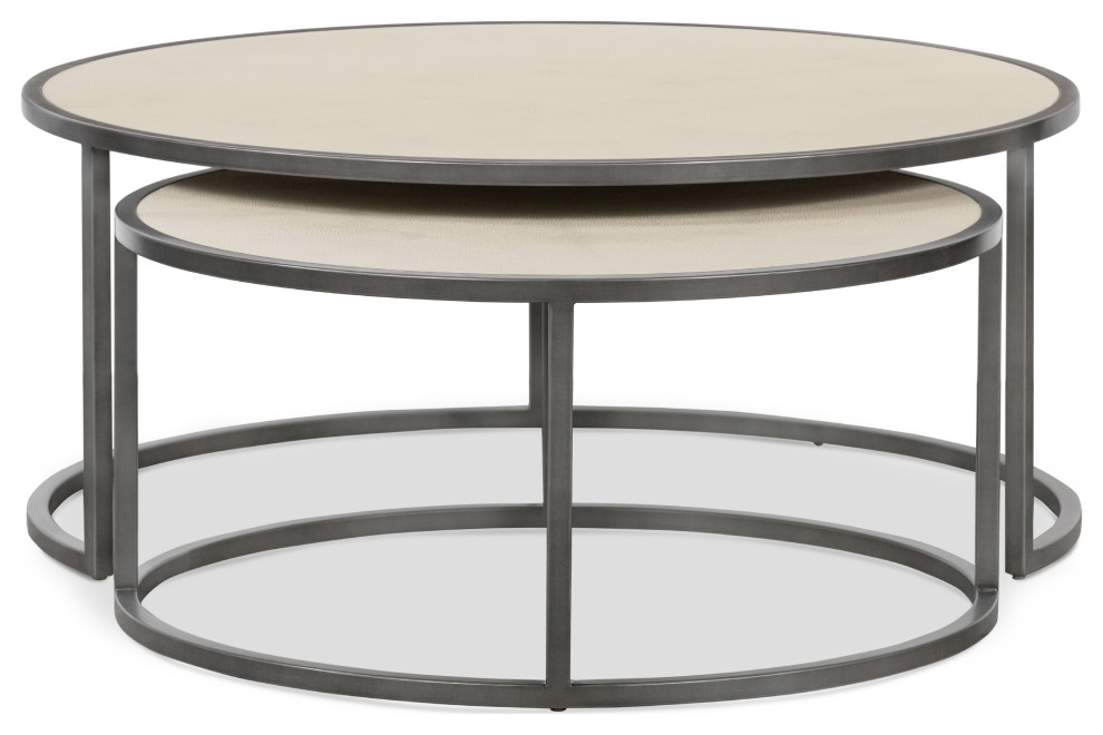 Hollywood Modern Shagreen Nesting Coffee Tables Brushed Gunmetal   Transitional   Coffee Table Sets   by Four Hands  Houzz