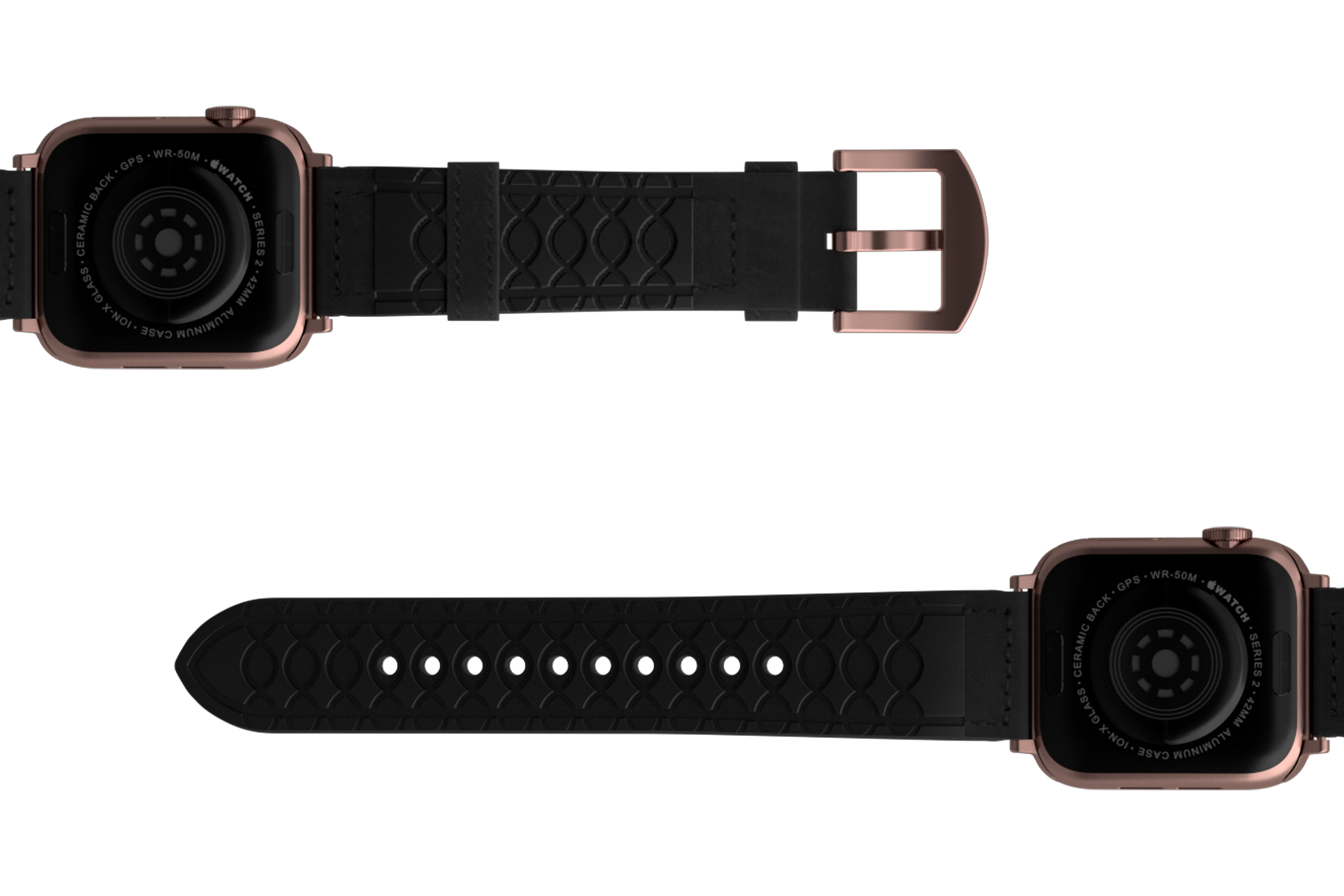 Obsidian Black Leather and Rubber Hybrid Apple Watch Band