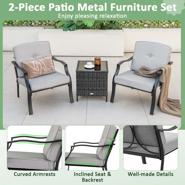 Costway 2 Pcs Patio Metal Chairs Outdoor Dining Seat Heavy Duty With Cushions Garden Gray