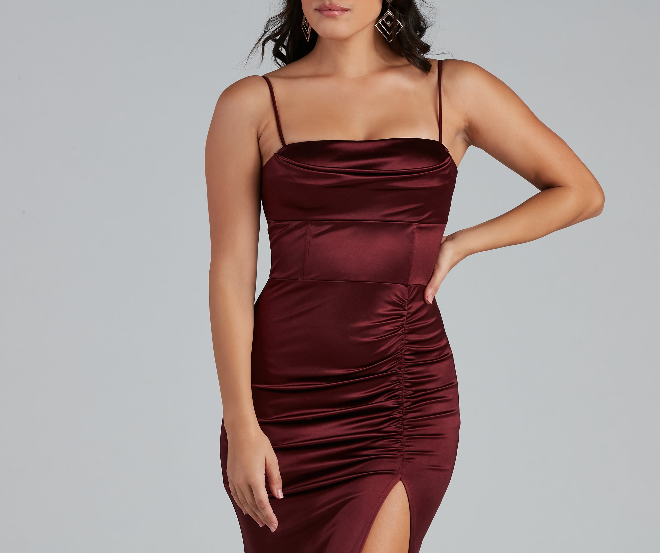 Nemi Formal High Slit Ruched Dress