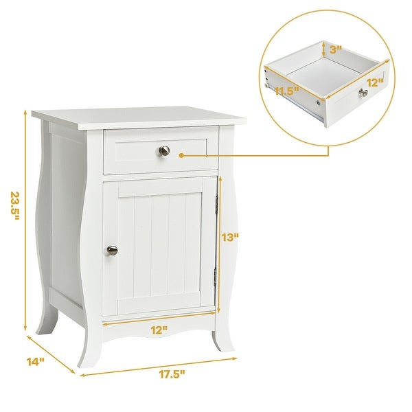 Gymax 2PCS Accent End Table with Drawer Storage Cabinet Nightstand - 17.5'' x 14'' x 23.5''