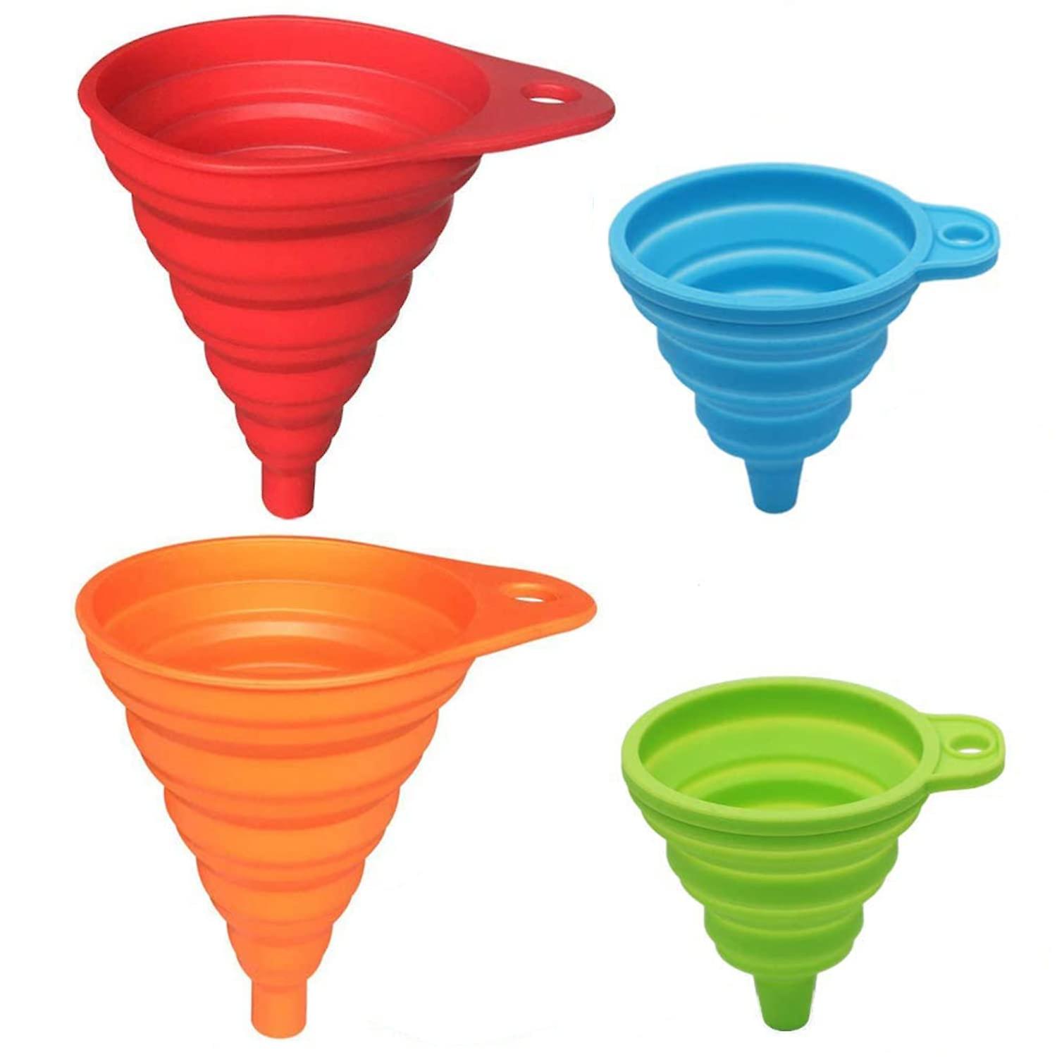 Silicone Collapsible Funnel Set Of 4， Small And Large， Kitchen Gadgets Accessories Foldable Funnels For Water Bottle Liquid Transfer Food Grade (l， S