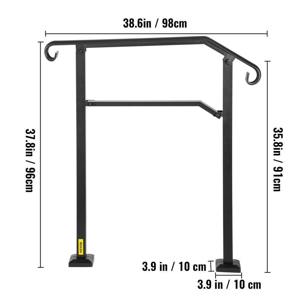 VEVOR Outdoor Stair Railing Fit 2 or 3 Steps Alloy Metal Handrailing Front Porch Wrought Iron Handrail in Black LZFSGMLGBHSB334ISV0