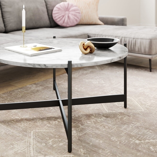 Nathan James Piper White Faux Marble Metal Frame Coffee Table