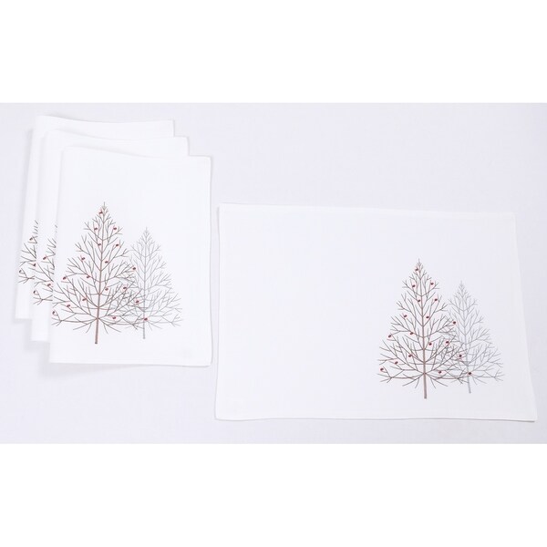 Festive Trees Christmas Placemats 14x20，White，Set of 4