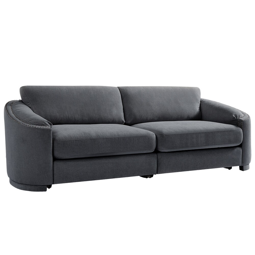 Modern 3 Seater/Plus Loveseat Sofa Polyester Upholstered Couch with Semilunar Arm and Rivet Detailing for Living Room