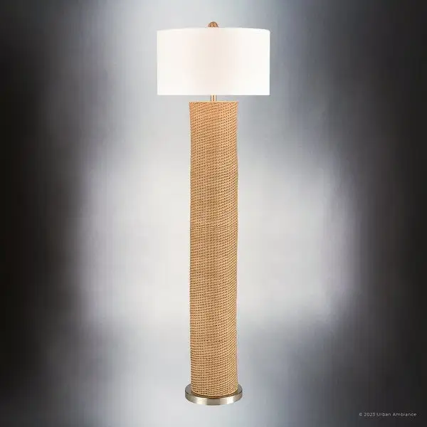 Luxury Scandinavian Floor Lamp, 19''W x 19''D x 64''H, with Modern-Farmhouse Elements, Natural Brown Finish and Linen Shade